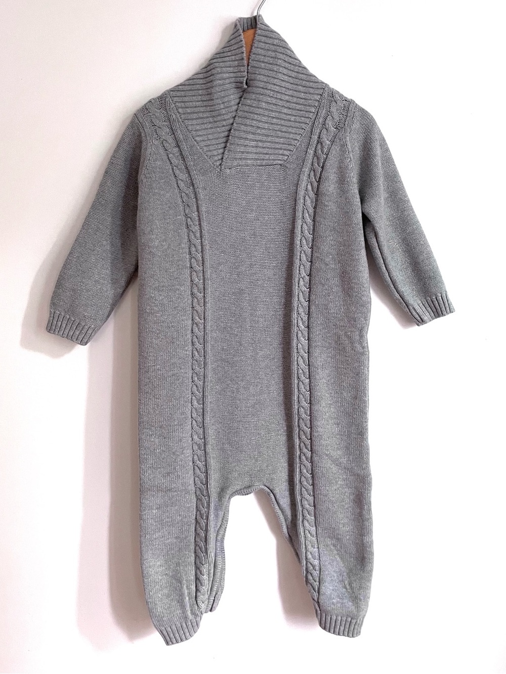 NEW Amazing Cable Knit Winter Jumpsuit, Shawl Collar, Gray, Zip Up Legs, Cotton